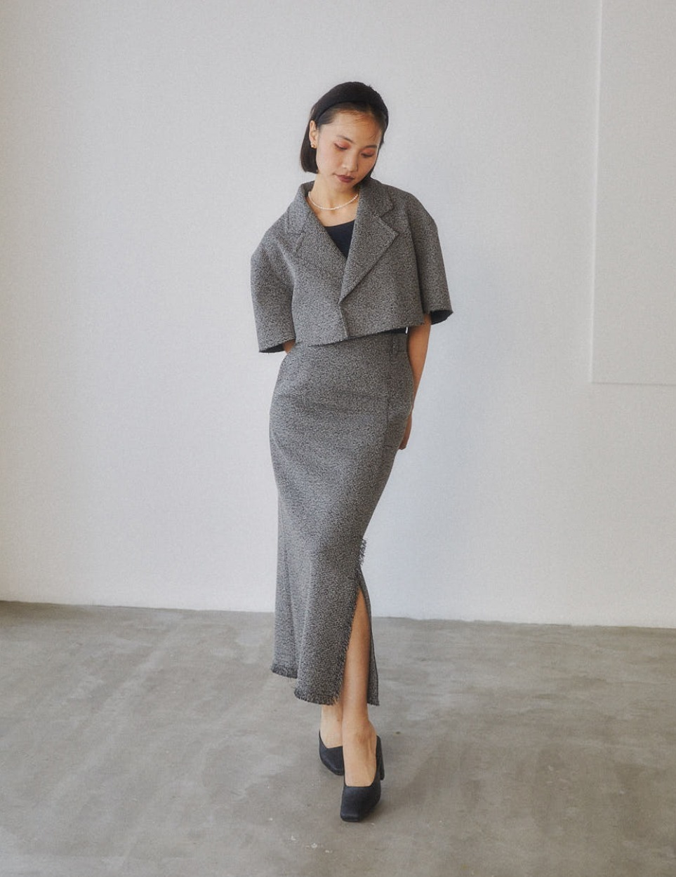 【PRE】Tweed long skirt